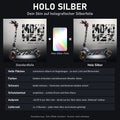 So funktioniert Holo Silber: dein Skin auf holografischer Silberfolie, Aufpreis 24,99 Euro pro Skin-Set, Lieferzeit ca. 2 Wochen. Visualisierung, Holo-Effekt simuliert, Scooter nicht enthalten.