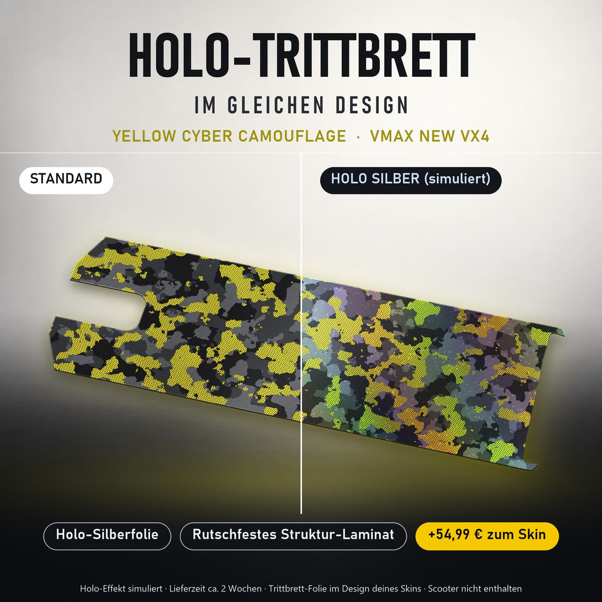 Holo-Trittbrett im gleichen Design – YELLOW CYBER CAMOUFLAGE für VMAX NEW VX4, Holo-Effekt simuliert (+54,99 €)