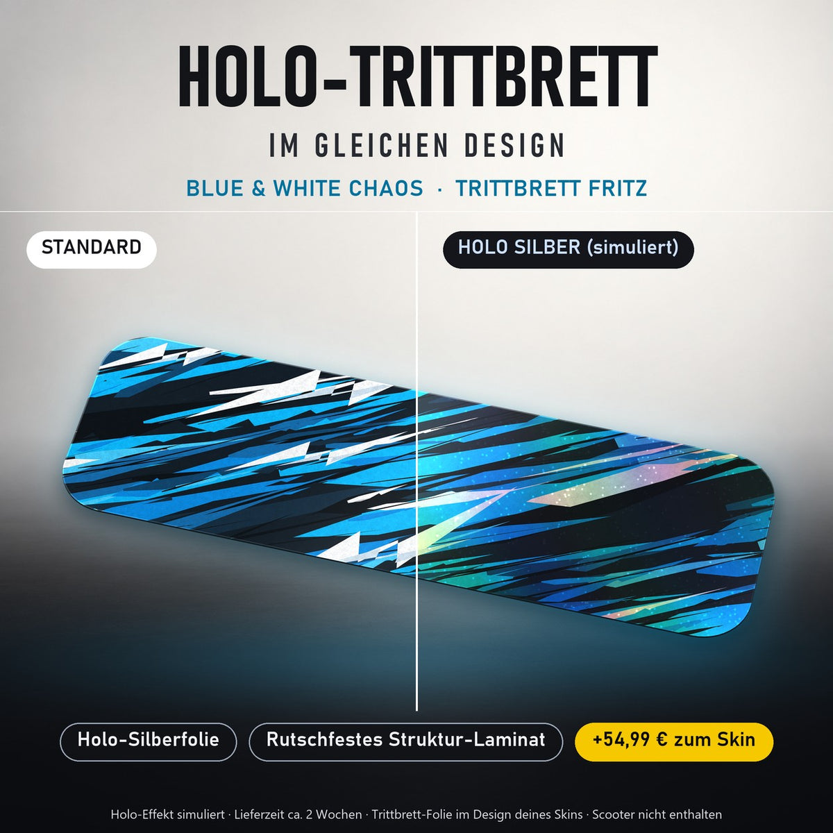 Holo-Trittbrett im gleichen Design – BLUE & WHITE CHAOS für TRITTBRETT FRITZ, Holo-Effekt simuliert (+54,99 €)