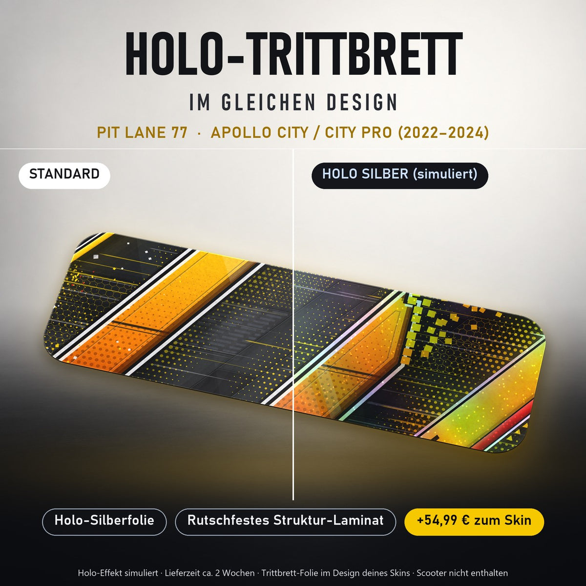 Holo-Trittbrett im gleichen Design – PIT LANE 77 für APOLLO CITY / CITY PRO (2022–2024), Holo-Effekt simuliert (+54,99 €)