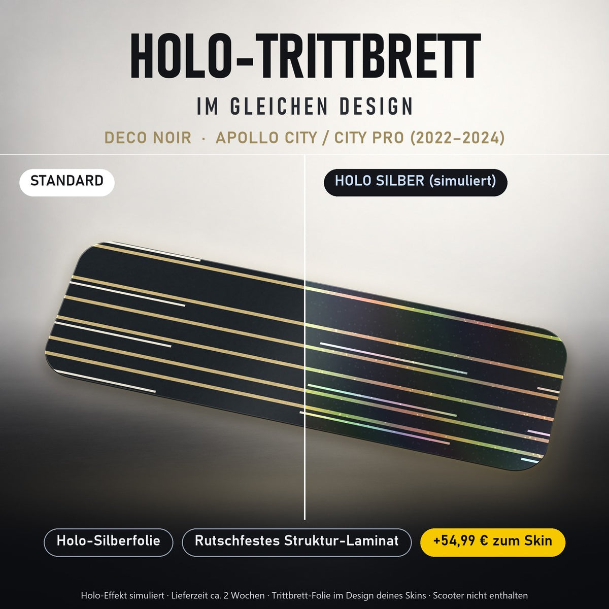 Holo-Trittbrett im gleichen Design – DECO NOIR für APOLLO CITY / CITY PRO (2022–2024), Holo-Effekt simuliert (+54,99 €)