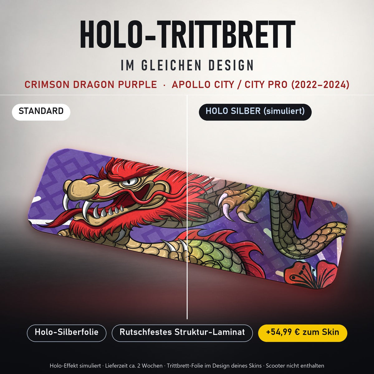 Holo-Trittbrett im gleichen Design – CRIMSON DRAGON PURPLE für APOLLO CITY / CITY PRO (2022–2024), Holo-Effekt simuliert (+54,99 €)
