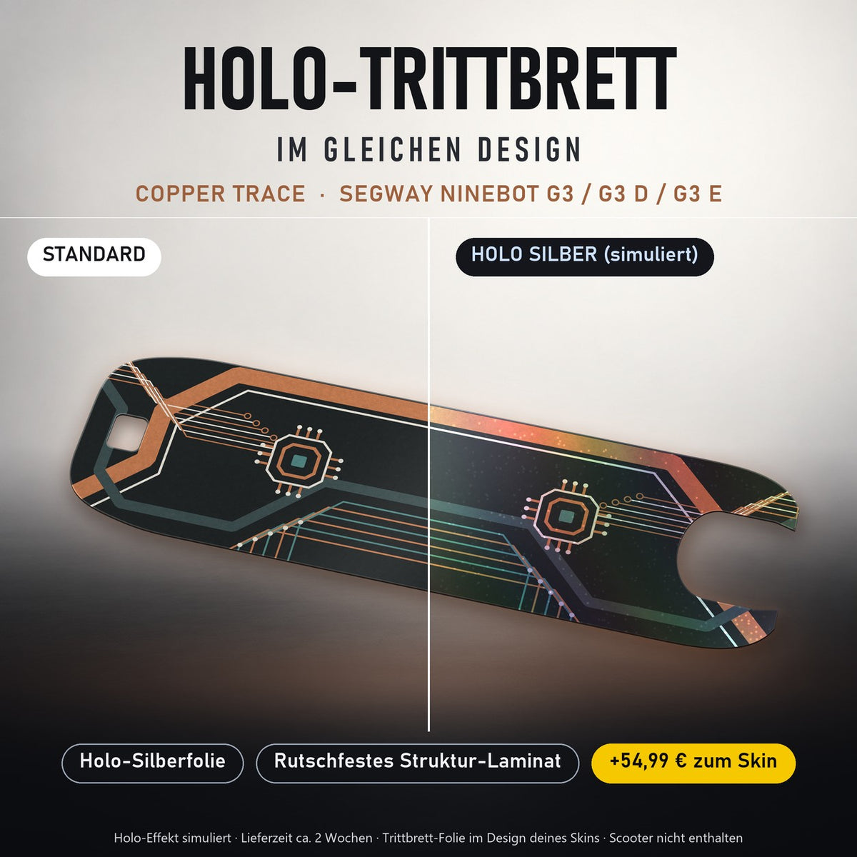 Holo-Trittbrett im gleichen Design – COPPER TRACE für SEGWAY NINEBOT G3 / G3 D / G3 E, Holo-Effekt simuliert (+54,99 €)