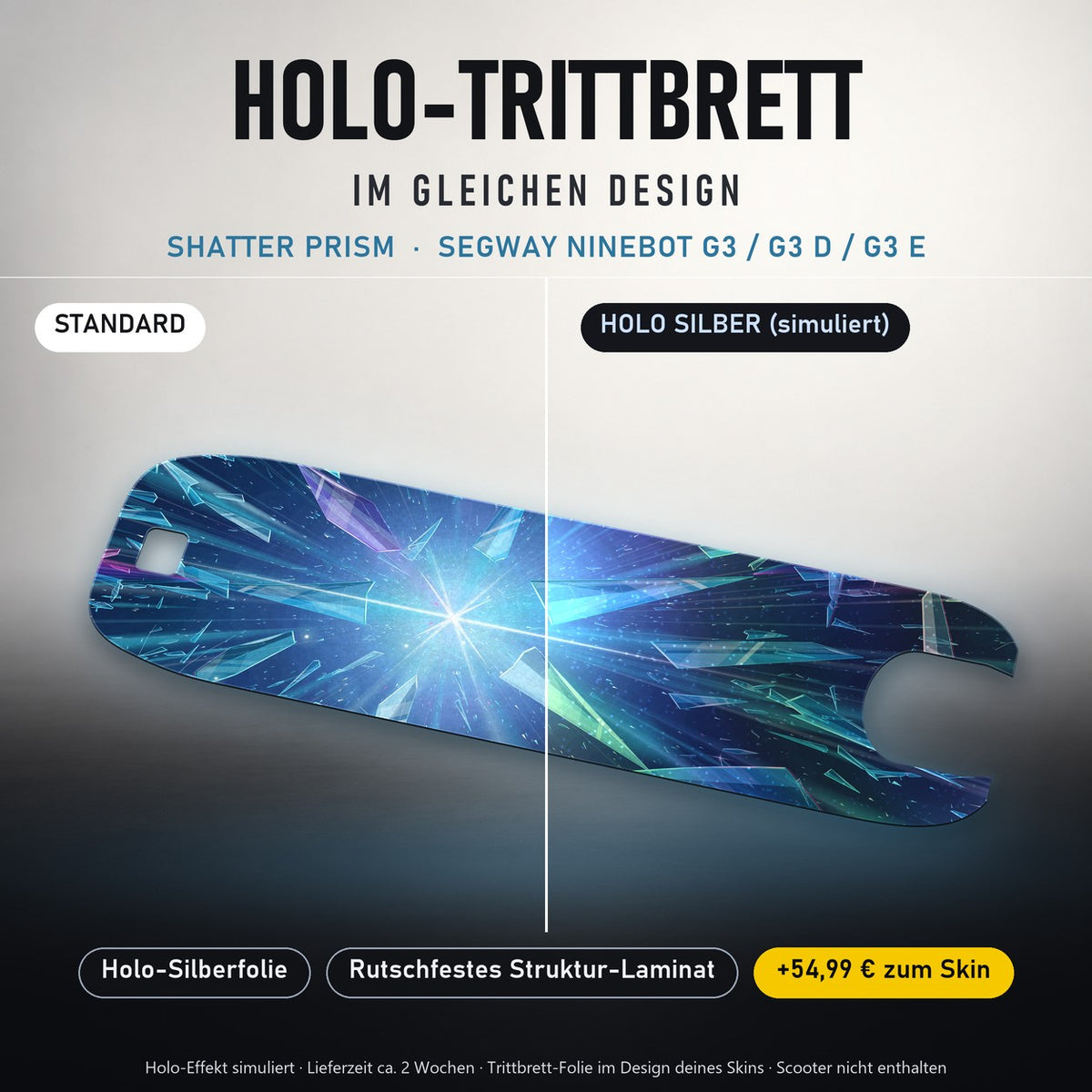 Holo-Trittbrett im gleichen Design – SHATTER PRISM für SEGWAY NINEBOT G3 / G3 D / G3 E, Holo-Effekt simuliert (+54,99 €)