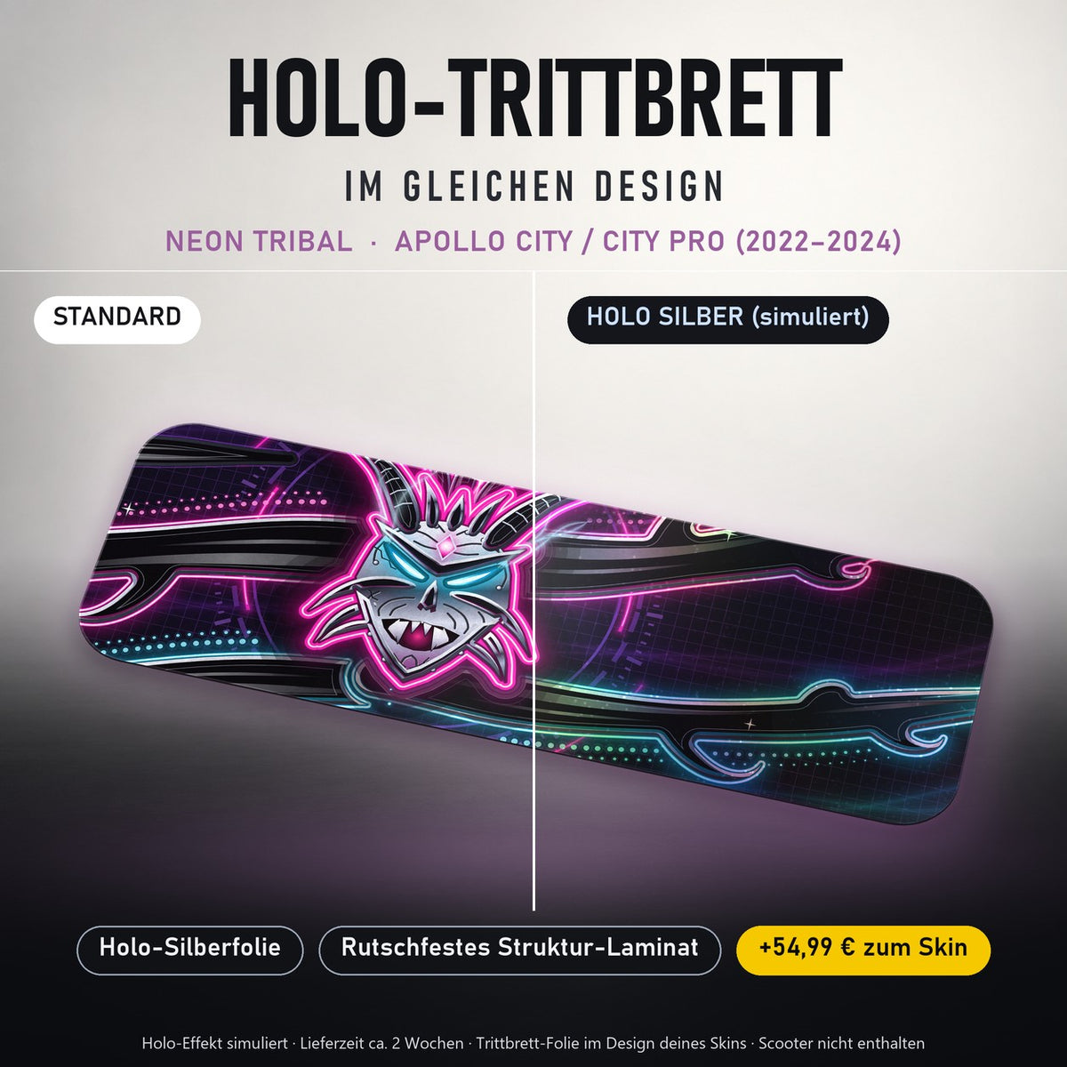 Holo-Trittbrett im gleichen Design – NEON TRIBAL für APOLLO CITY / CITY PRO (2022–2024), Holo-Effekt simuliert (+54,99 €)