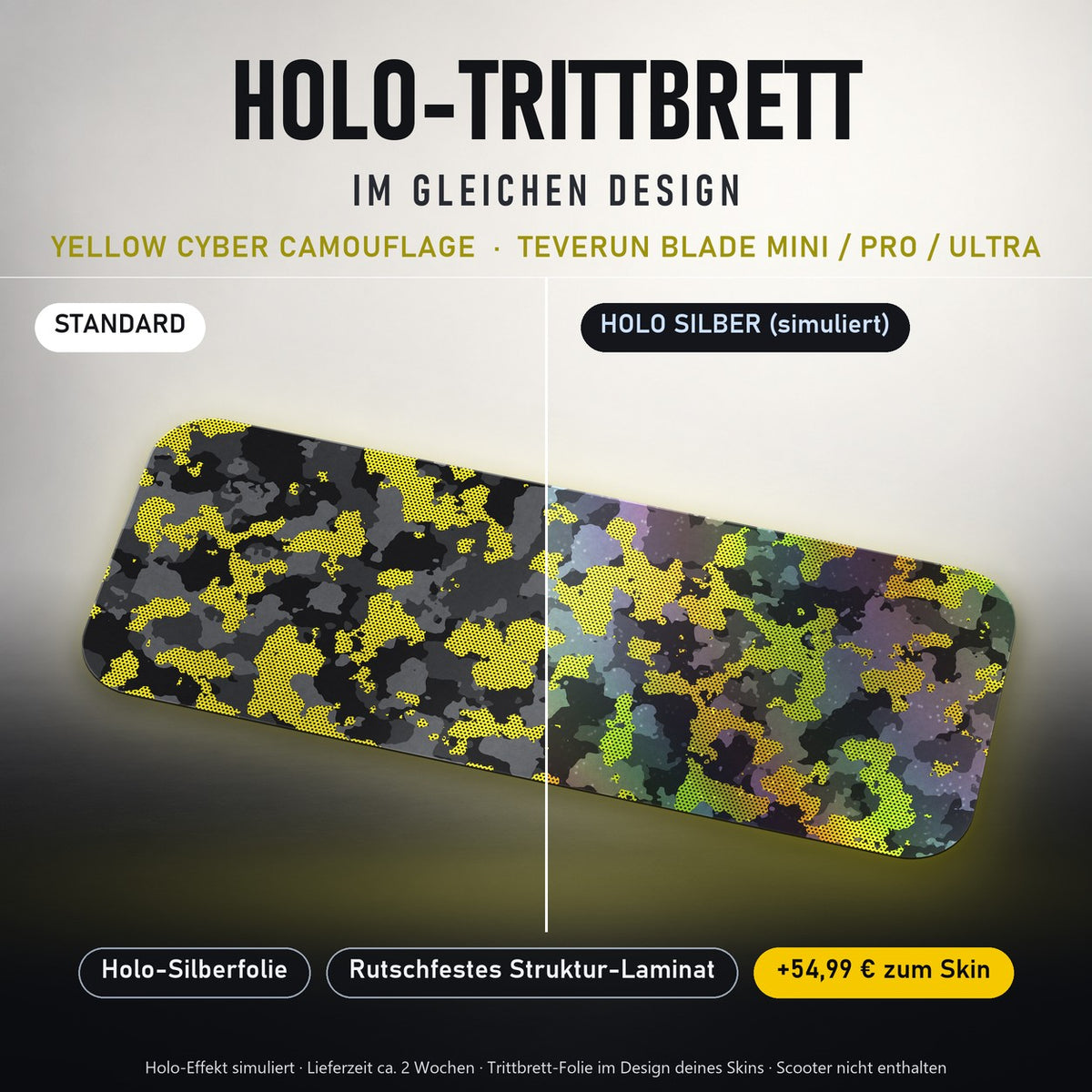 Holo-Trittbrett im gleichen Design – YELLOW CYBER CAMOUFLAGE für TEVERUN BLADE MINI / PRO / ULTRA, Holo-Effekt simuliert (+54,99 €)