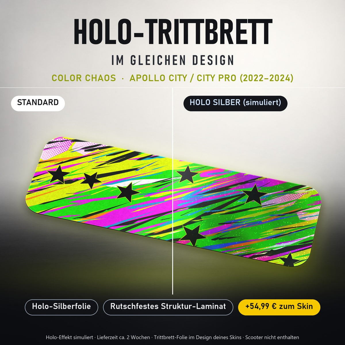 Holo-Trittbrett im gleichen Design – COLOR CHAOS für APOLLO CITY / CITY PRO (2022–2024), Holo-Effekt simuliert (+54,99 €)
