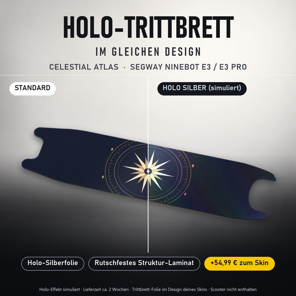 Holo-Trittbrett im gleichen Design – CELESTIAL ATLAS für SEGWAY NINEBOT E3 / E3 PRO, Holo-Effekt simuliert (+54,99 €)