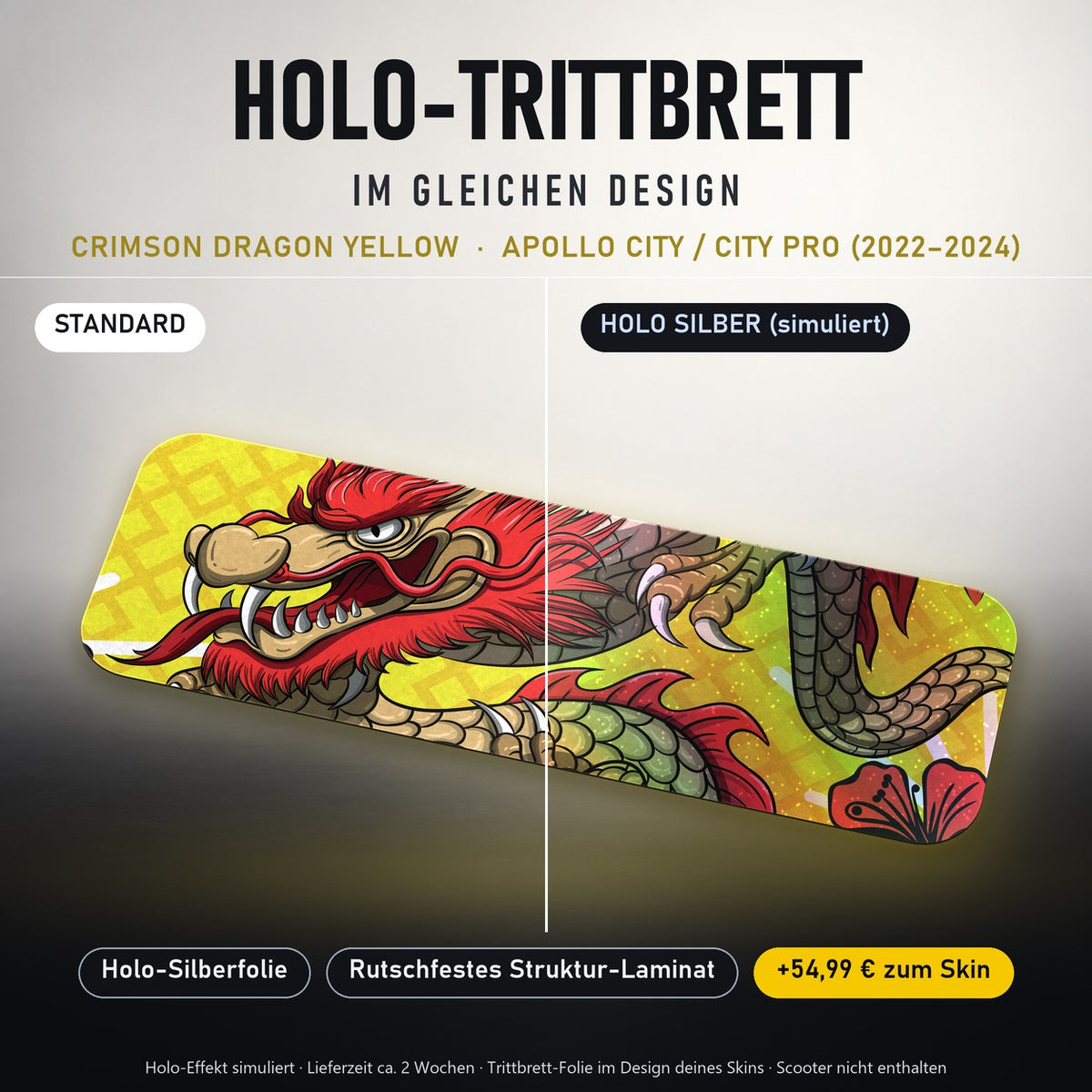 Holo-Trittbrett im gleichen Design – CRIMSON DRAGON YELLOW für APOLLO CITY / CITY PRO (2022–2024), Holo-Effekt simuliert (+54,99 €)