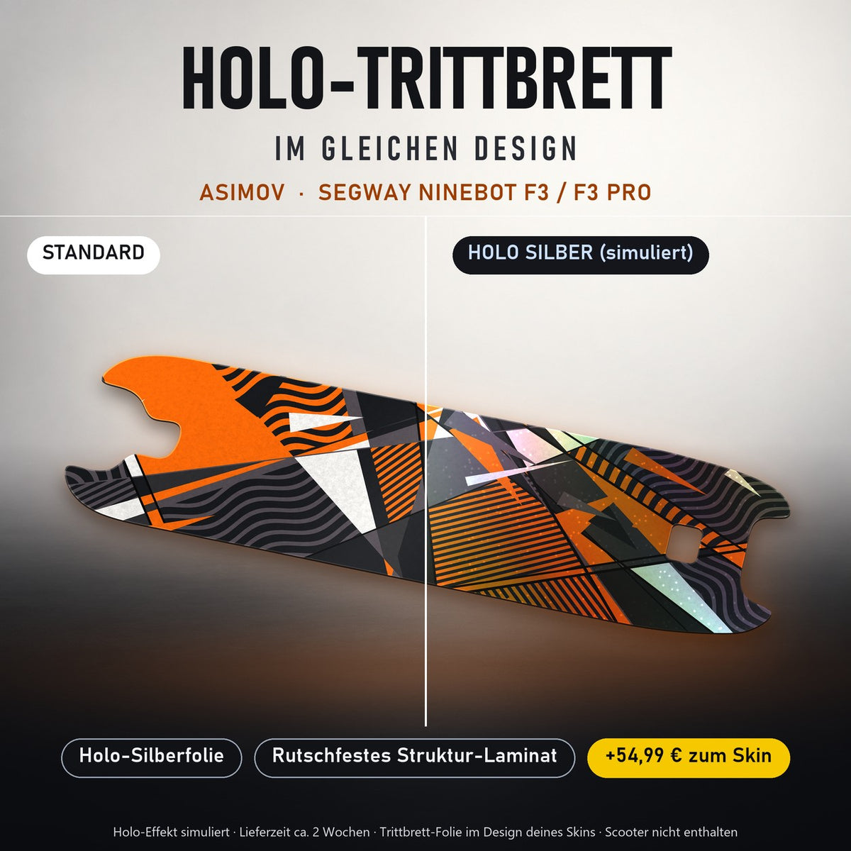 Holo-Trittbrett im gleichen Design – ASIMOV für SEGWAY NINEBOT F3 / F3 PRO, Holo-Effekt simuliert (+54,99 €)