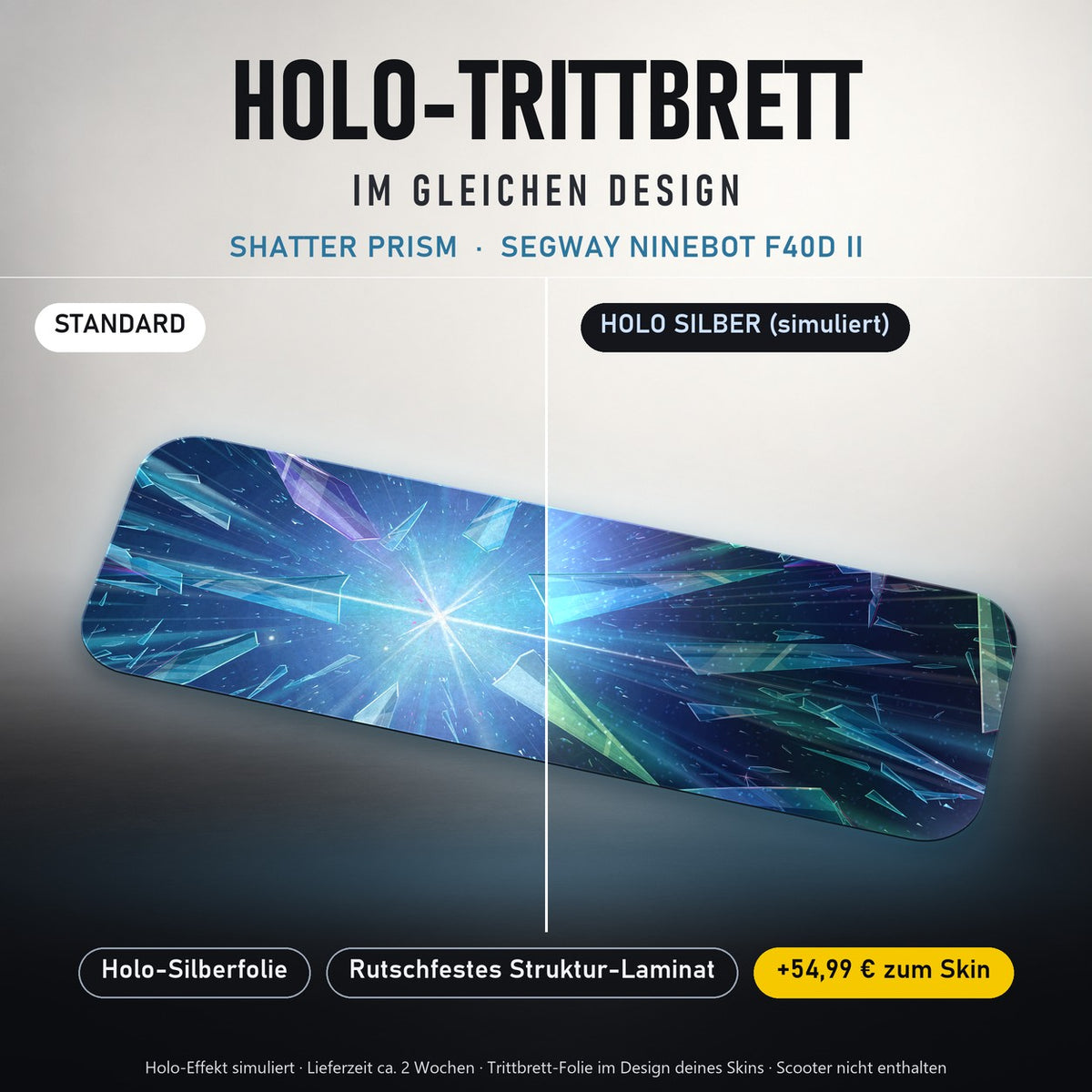 Holo-Trittbrett im gleichen Design – SHATTER PRISM für SEGWAY NINEBOT F40D II, Holo-Effekt simuliert (+54,99 €)