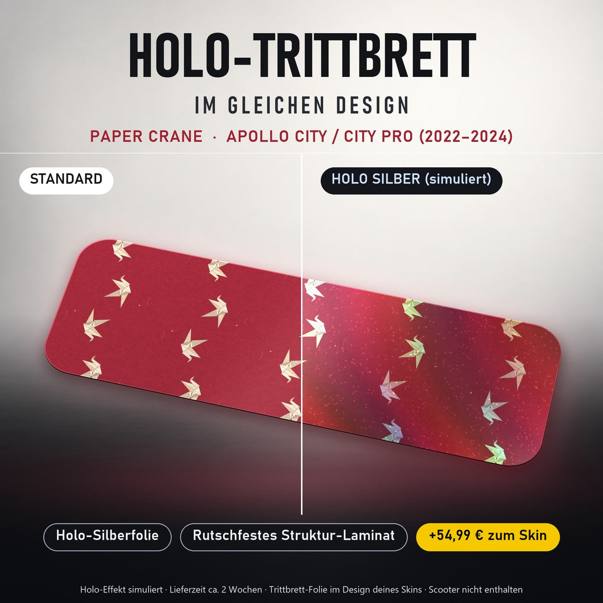 Holo-Trittbrett im gleichen Design – PAPER CRANE für APOLLO CITY / CITY PRO (2022–2024), Holo-Effekt simuliert (+54,99 €)