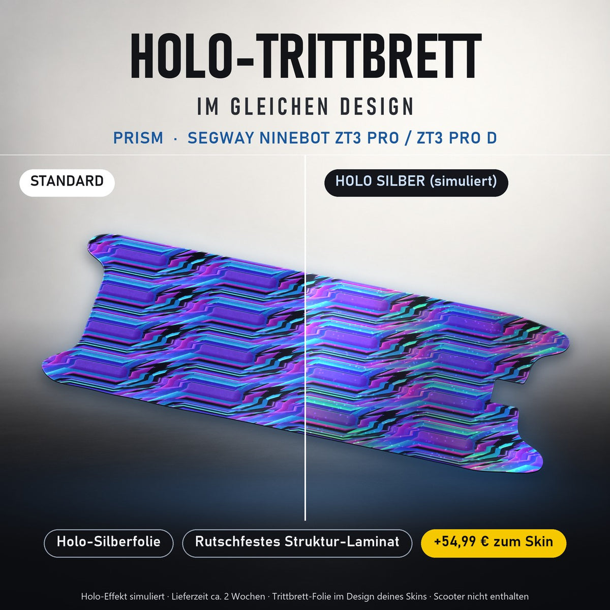 Holo-Trittbrett im gleichen Design – PRISM für SEGWAY NINEBOT ZT3 PRO / ZT3 PRO D, Holo-Effekt simuliert (+54,99 €)