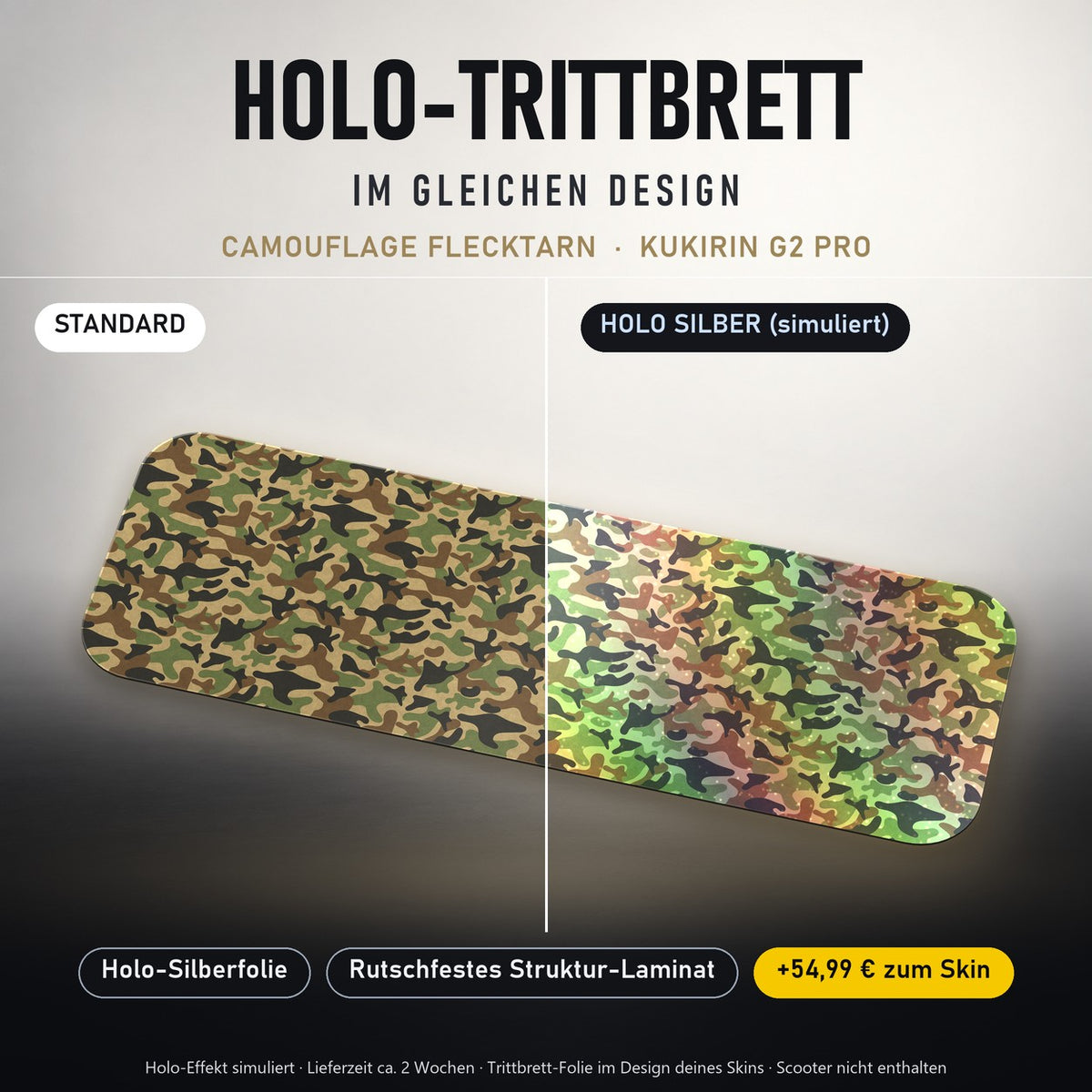 Holo-Trittbrett im gleichen Design – CAMOUFLAGE FLECKTARN für KUKIRIN G2 PRO, Holo-Effekt simuliert (+54,99 €)