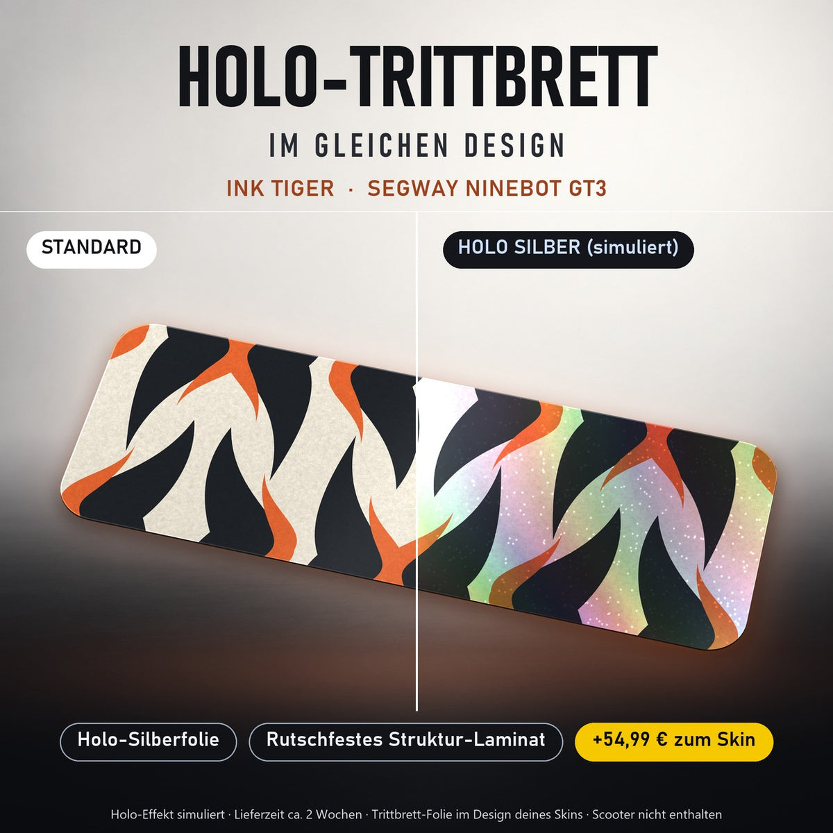 Holo-Trittbrett im gleichen Design – INK TIGER für SEGWAY NINEBOT GT3, Holo-Effekt simuliert (+54,99 €)