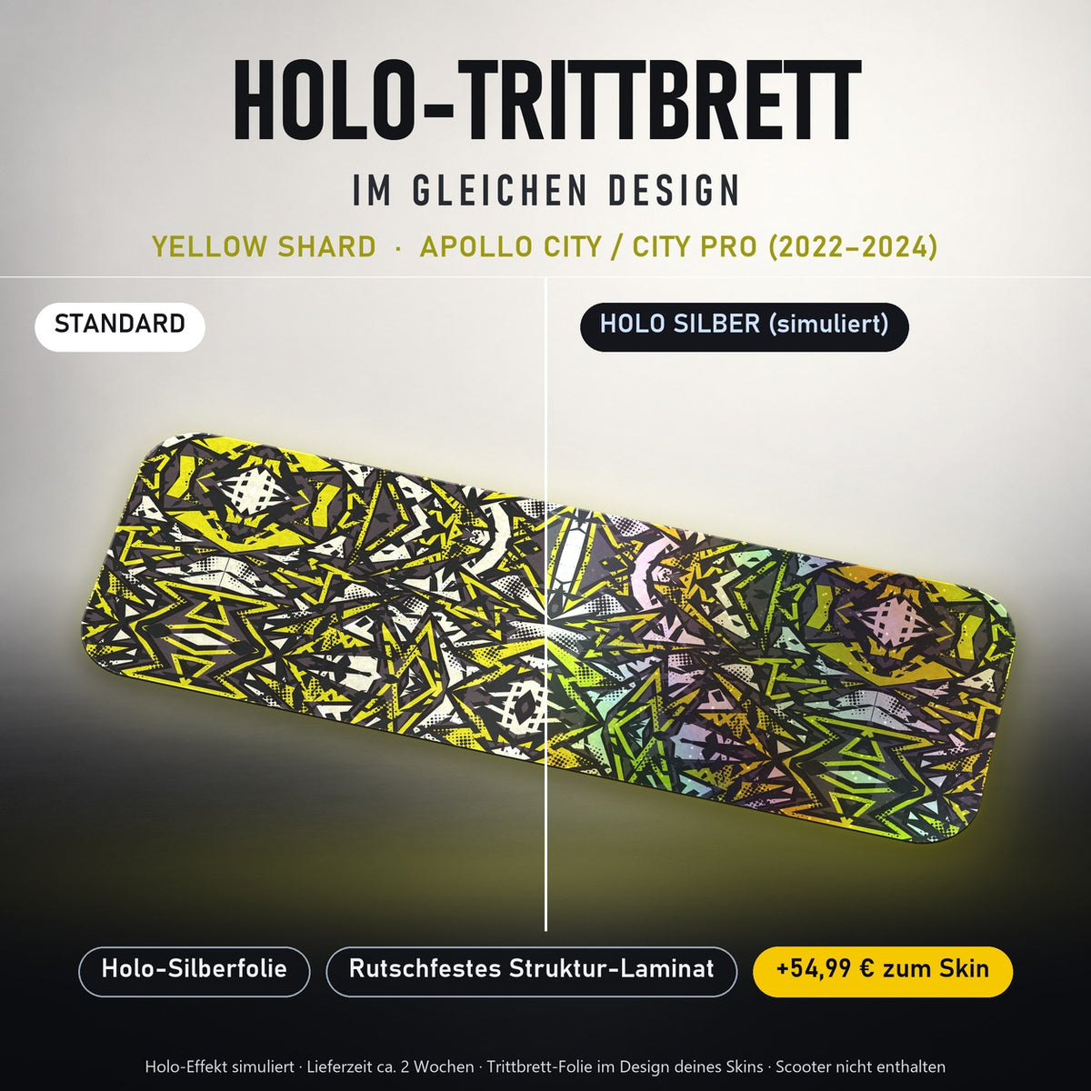 Holo-Trittbrett im gleichen Design – YELLOW SHARD für APOLLO CITY / CITY PRO (2022–2024), Holo-Effekt simuliert (+54,99 €)