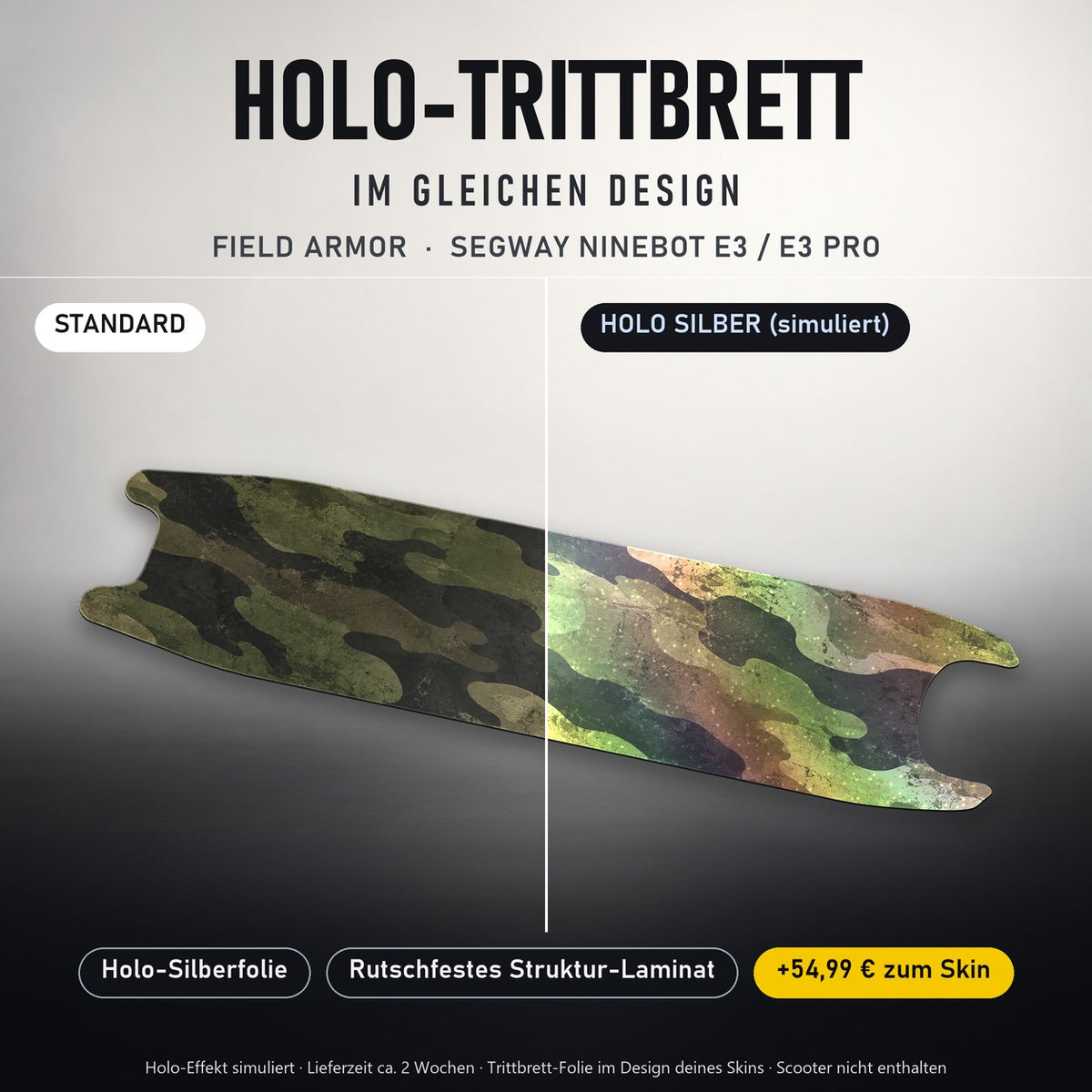 Holo-Trittbrett im gleichen Design – FIELD ARMOR für SEGWAY NINEBOT E3 / E3 PRO, Holo-Effekt simuliert (+54,99 €)