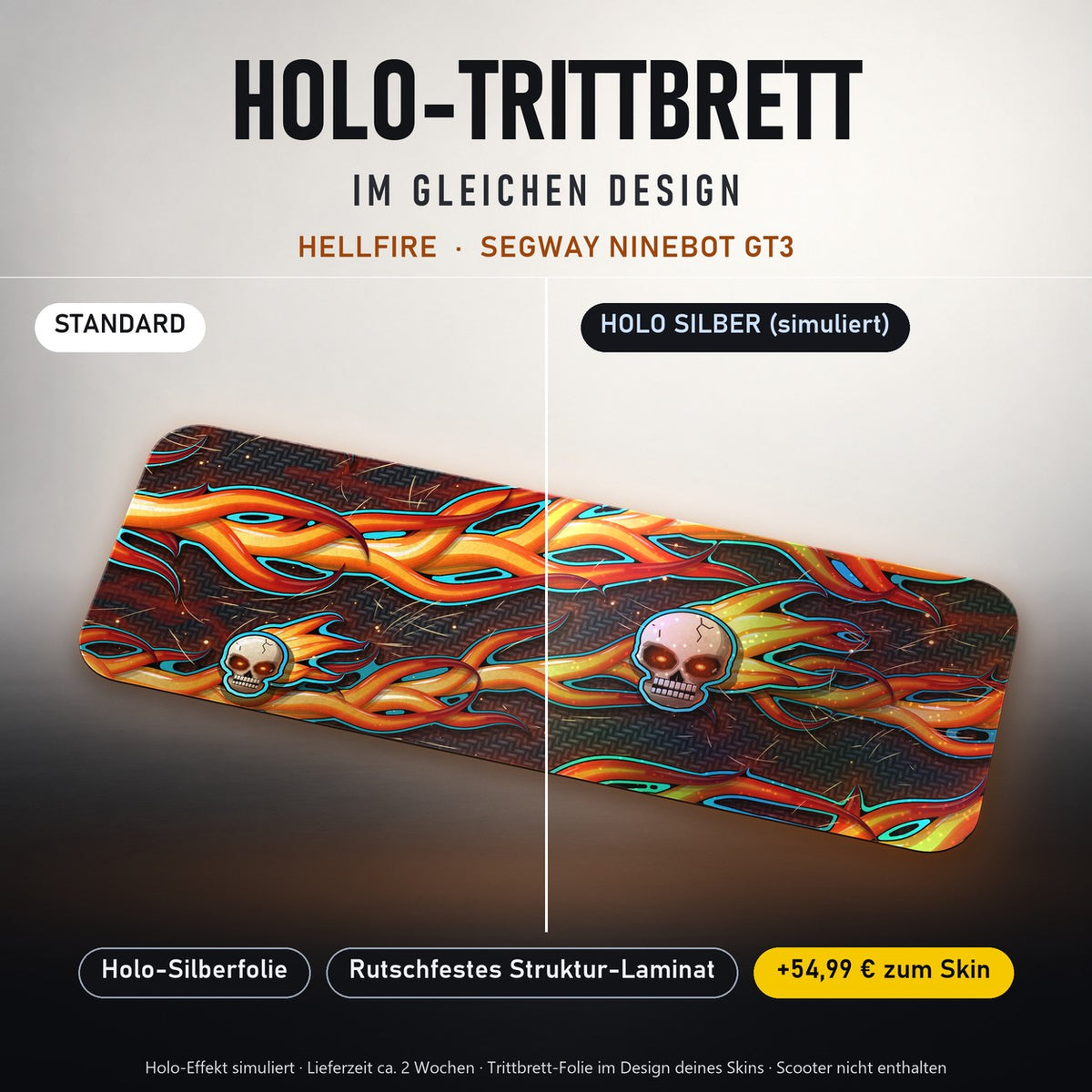 Holo-Trittbrett im gleichen Design – HELLFIRE für SEGWAY NINEBOT GT3, Holo-Effekt simuliert (+54,99 €)