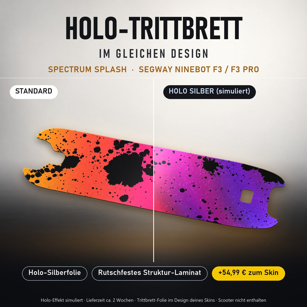 Holo-Trittbrett im gleichen Design – SPECTRUM SPLASH für SEGWAY NINEBOT F3 / F3 PRO, Holo-Effekt simuliert (+54,99 €)