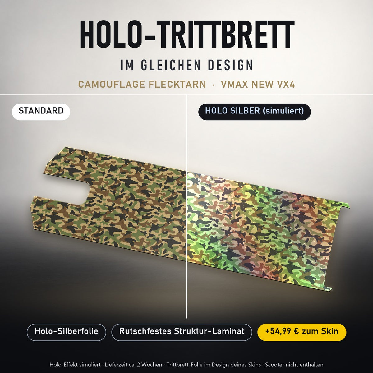 Holo-Trittbrett im gleichen Design – CAMOUFLAGE FLECKTARN für VMAX NEW VX4, Holo-Effekt simuliert (+54,99 €)