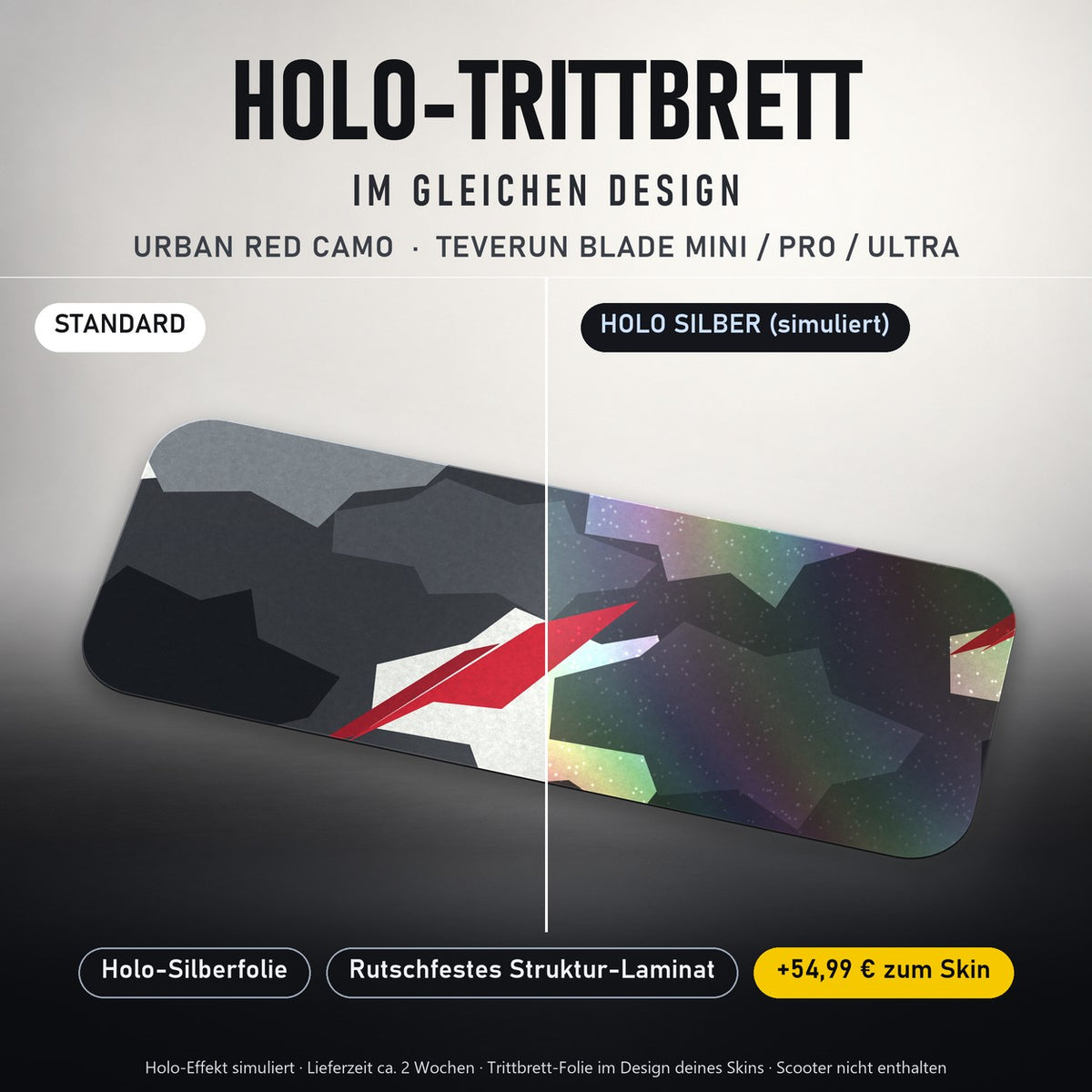 Holo-Trittbrett im gleichen Design – URBAN RED CAMO für TEVERUN BLADE MINI / PRO / ULTRA, Holo-Effekt simuliert (+54,99 €)
