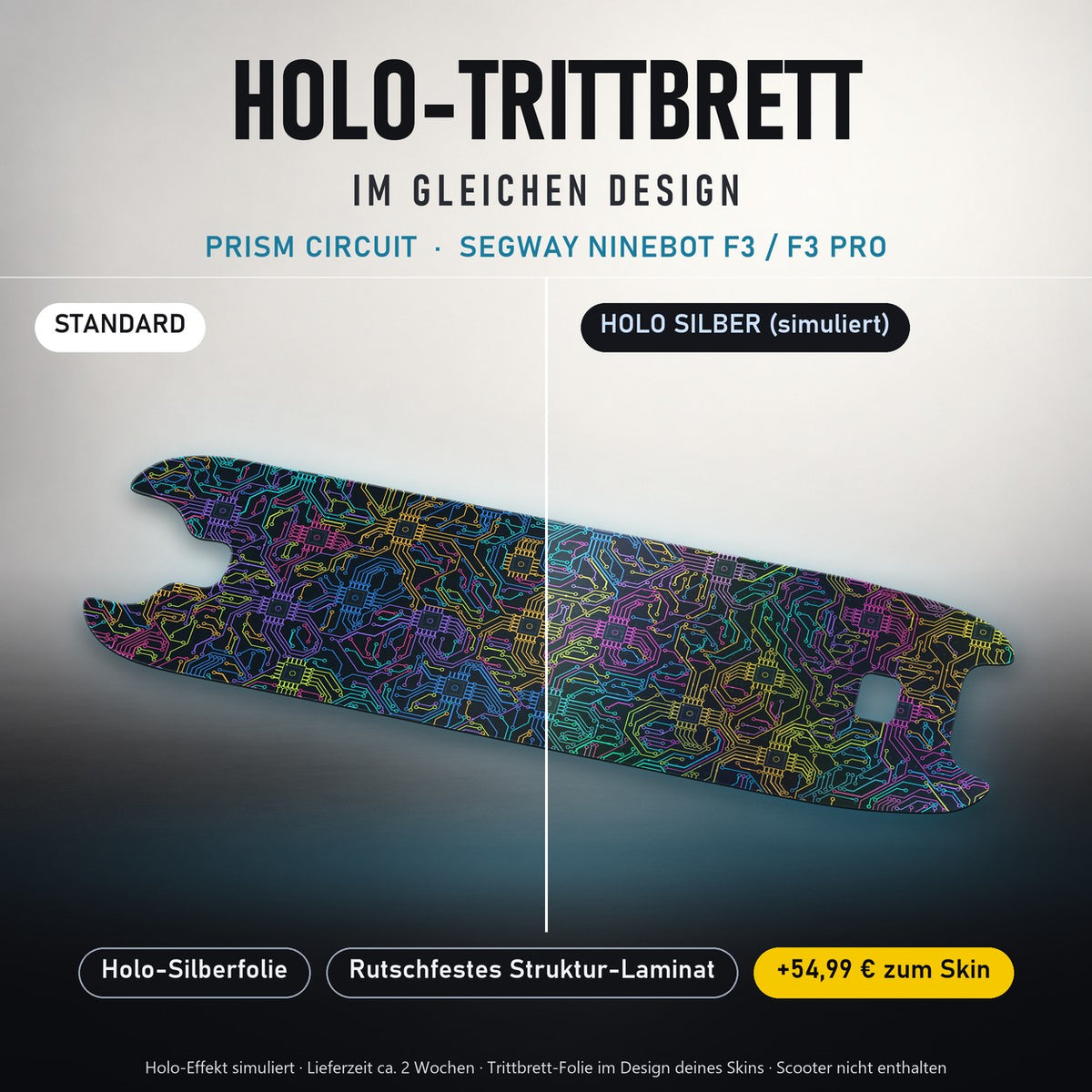 Holo-Trittbrett im gleichen Design – PRISM CIRCUIT für SEGWAY NINEBOT F3 / F3 PRO, Holo-Effekt simuliert (+54,99 €)