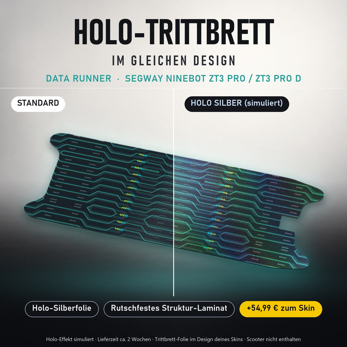 Holo-Trittbrett im gleichen Design – DATA RUNNER für SEGWAY NINEBOT ZT3 PRO / ZT3 PRO D, Holo-Effekt simuliert (+54,99 €)