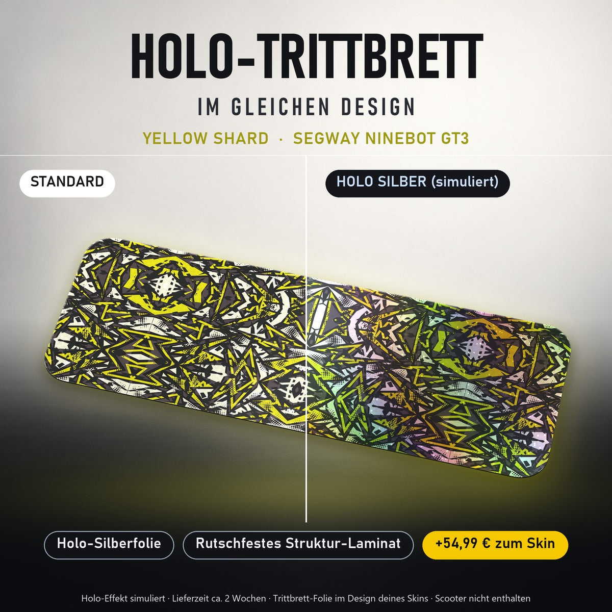 Holo-Trittbrett im gleichen Design – YELLOW SHARD für SEGWAY NINEBOT GT3, Holo-Effekt simuliert (+54,99 €)