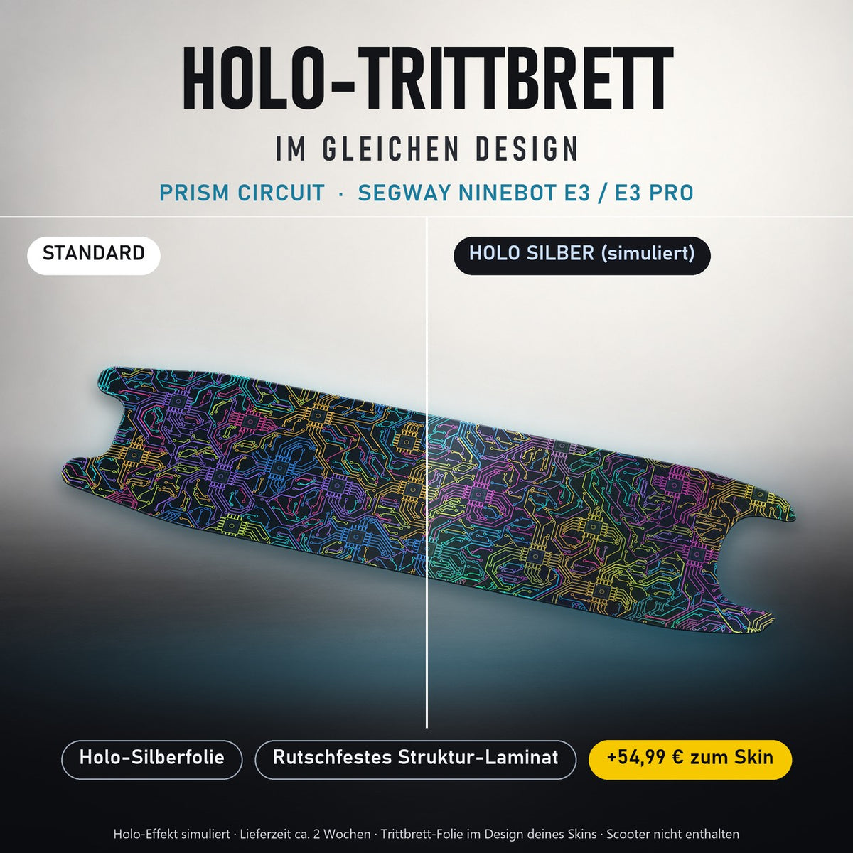 Holo-Trittbrett im gleichen Design – PRISM CIRCUIT für SEGWAY NINEBOT E3 / E3 PRO, Holo-Effekt simuliert (+54,99 €)