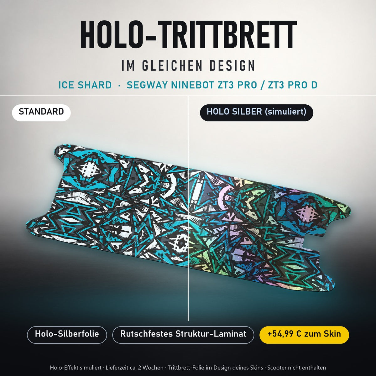 Holo-Trittbrett im gleichen Design – ICE SHARD für SEGWAY NINEBOT ZT3 PRO / ZT3 PRO D, Holo-Effekt simuliert (+54,99 €)