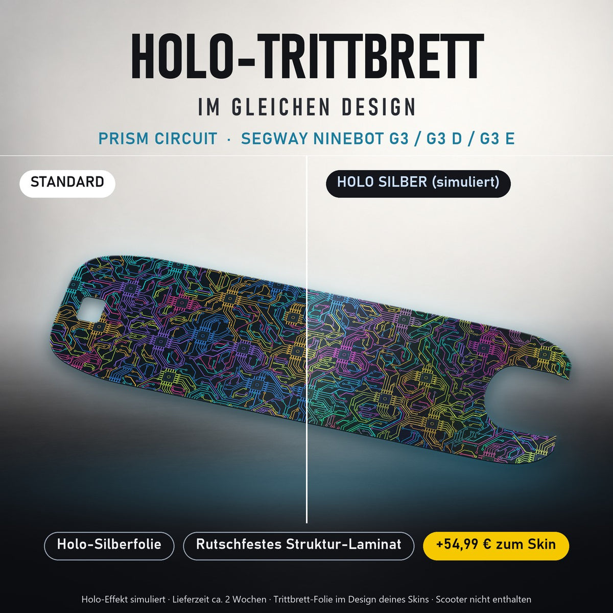 Holo-Trittbrett im gleichen Design – PRISM CIRCUIT für SEGWAY NINEBOT G3 / G3 D / G3 E, Holo-Effekt simuliert (+54,99 €)