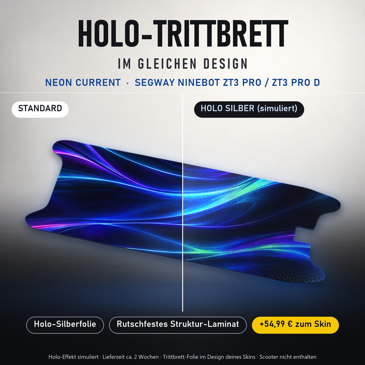 Holo-Trittbrett im gleichen Design – NEON CURRENT für SEGWAY NINEBOT ZT3 PRO / ZT3 PRO D, Holo-Effekt simuliert (+54,99 €)
