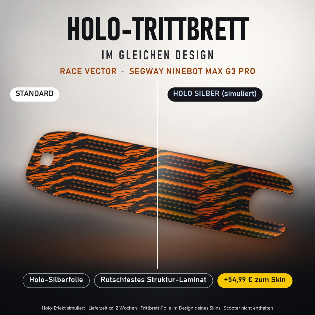 Holo-Trittbrett im gleichen Design – RACE VECTOR für SEGWAY NINEBOT MAX G3 PRO, Holo-Effekt simuliert (+54,99 €)
