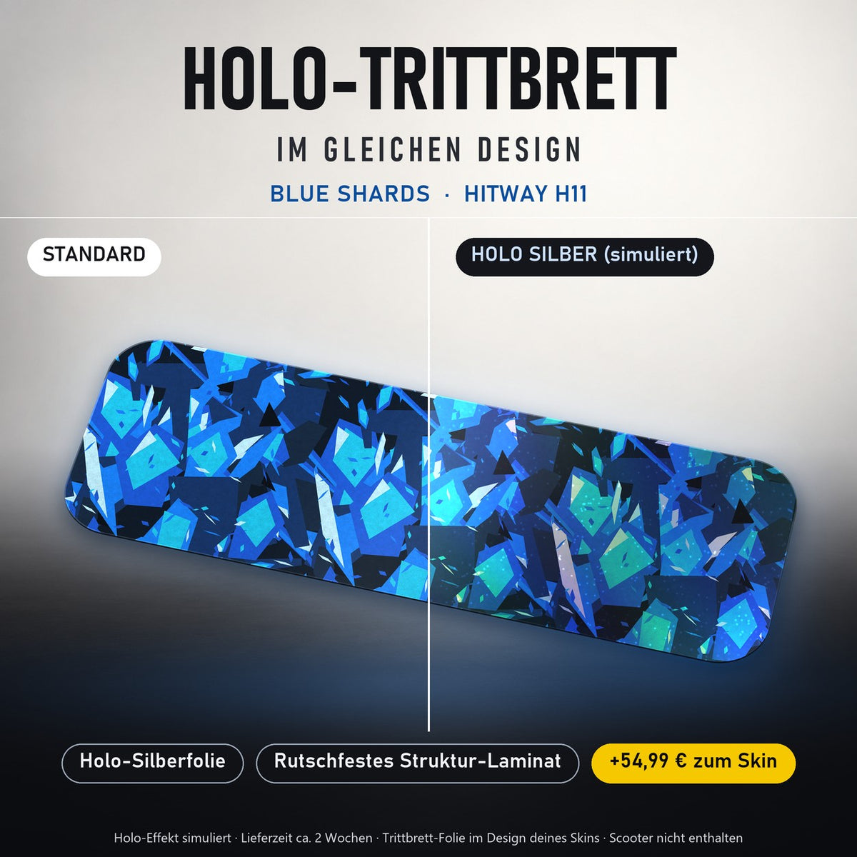 Holo-Trittbrett im gleichen Design – BLUE SHARDS für HITWAY H11, Holo-Effekt simuliert (+54,99 €)