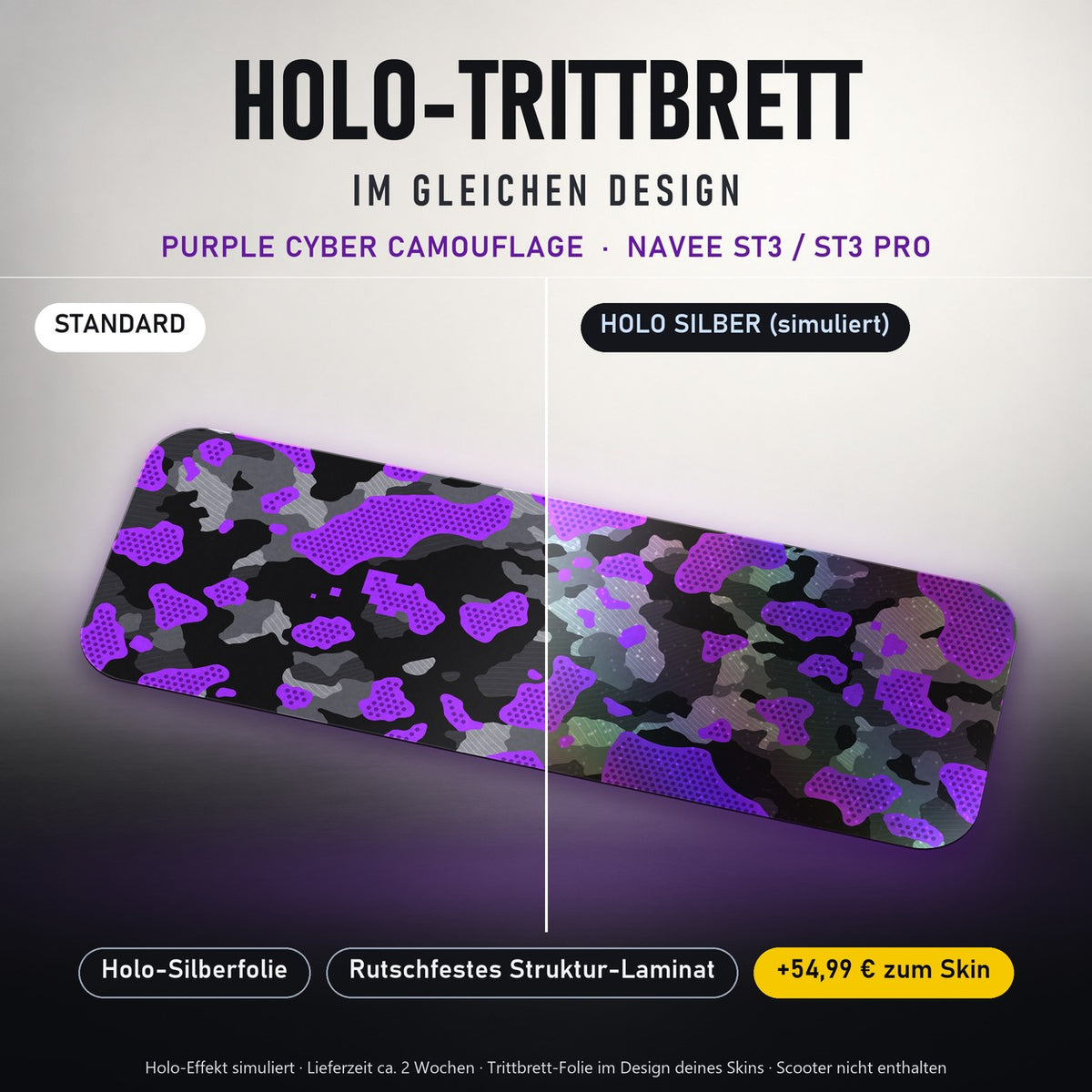Holo-Trittbrett im gleichen Design – PURPLE CYBER CAMOUFLAGE für NAVEE ST3 / ST3 PRO, Holo-Effekt simuliert (+54,99 €)