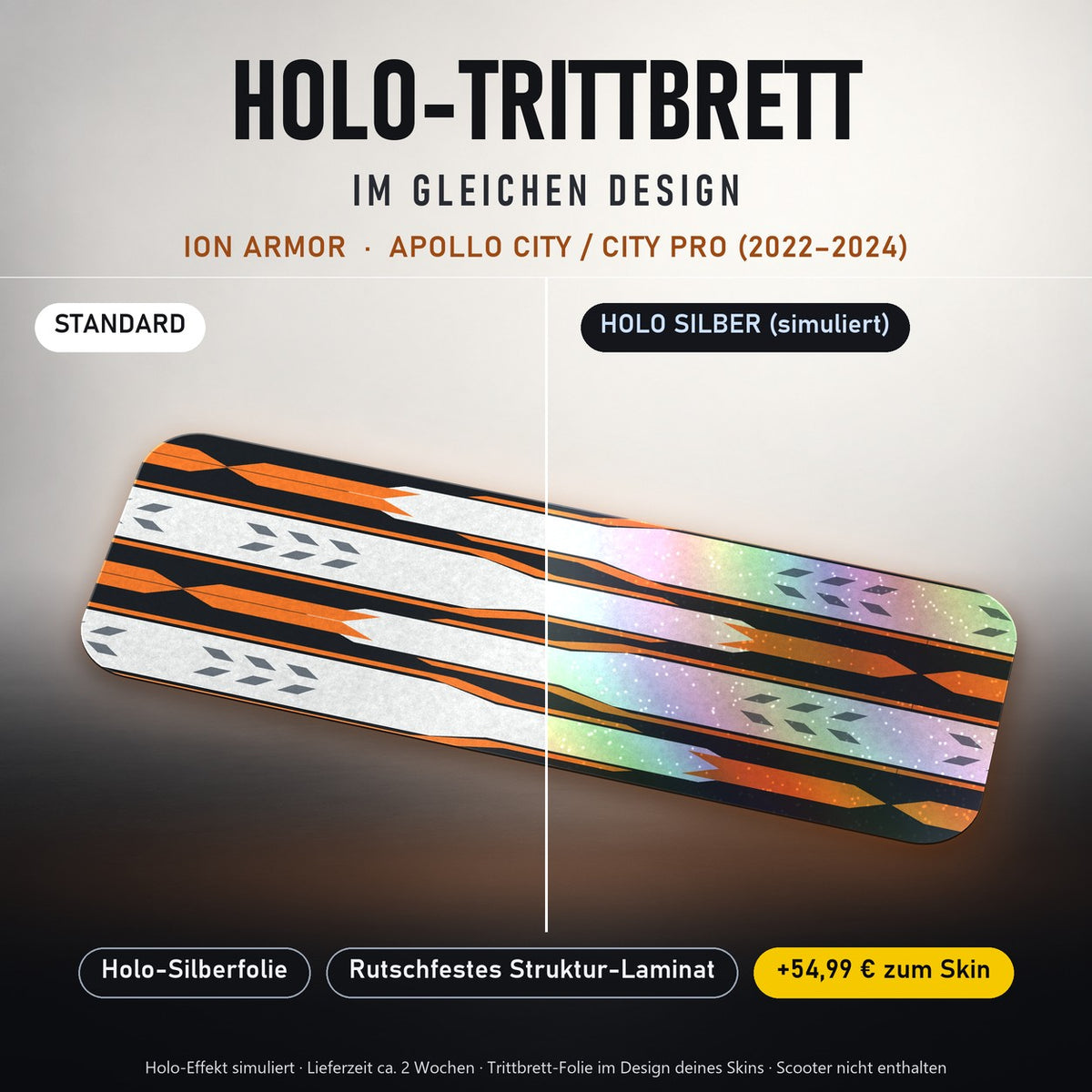 Holo-Trittbrett im gleichen Design – ION ARMOR für APOLLO CITY / CITY PRO (2022–2024), Holo-Effekt simuliert (+54,99 €)