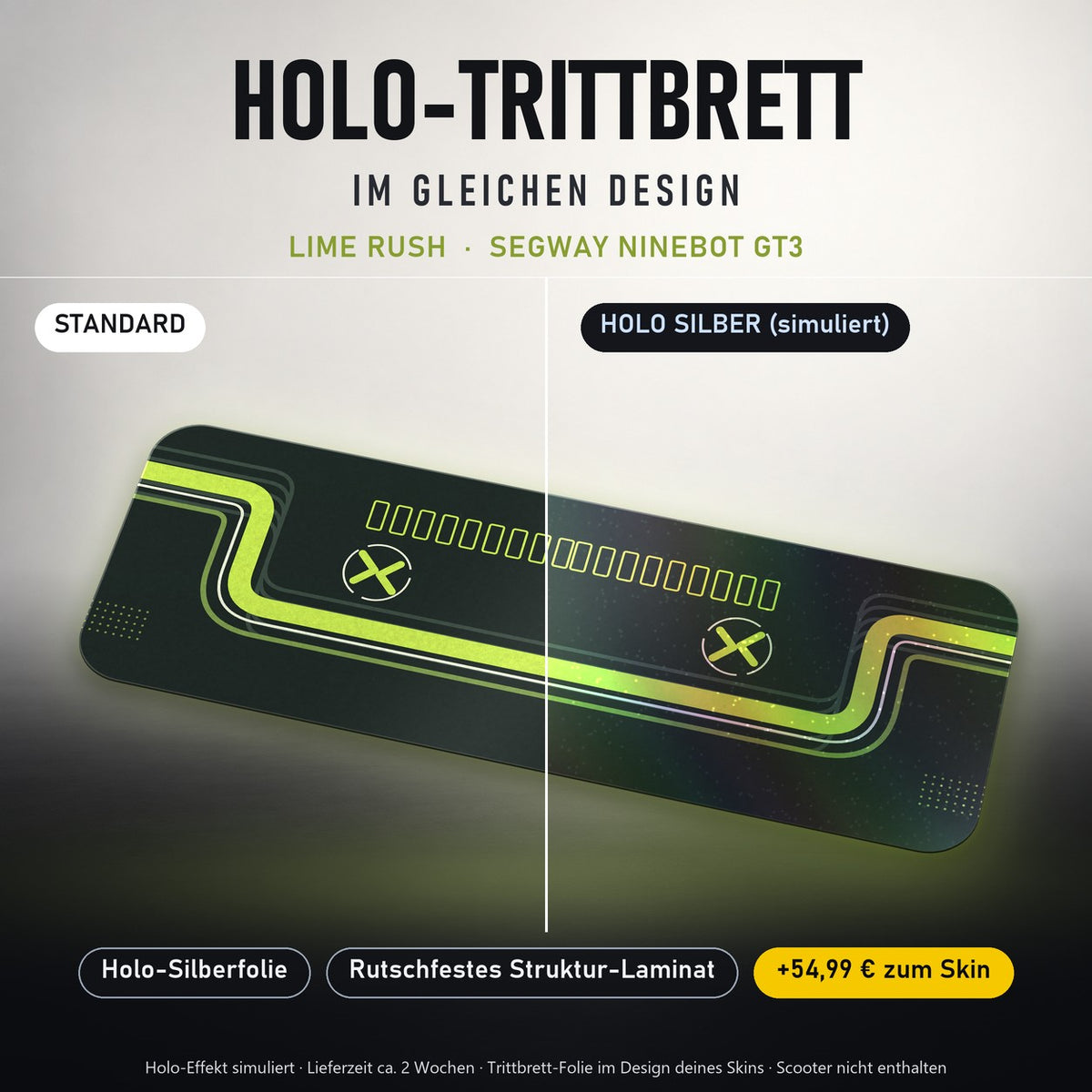 Holo-Trittbrett im gleichen Design – LIME RUSH für SEGWAY NINEBOT GT3, Holo-Effekt simuliert (+54,99 €)