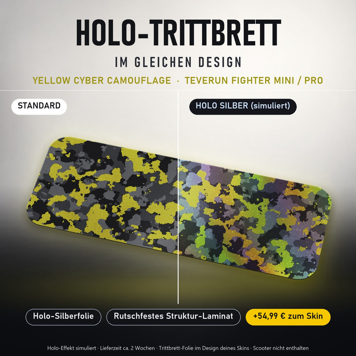 Holo-Trittbrett im gleichen Design – YELLOW CYBER CAMOUFLAGE für TEVERUN FIGHTER MINI / PRO, Holo-Effekt simuliert (+54,99 €)