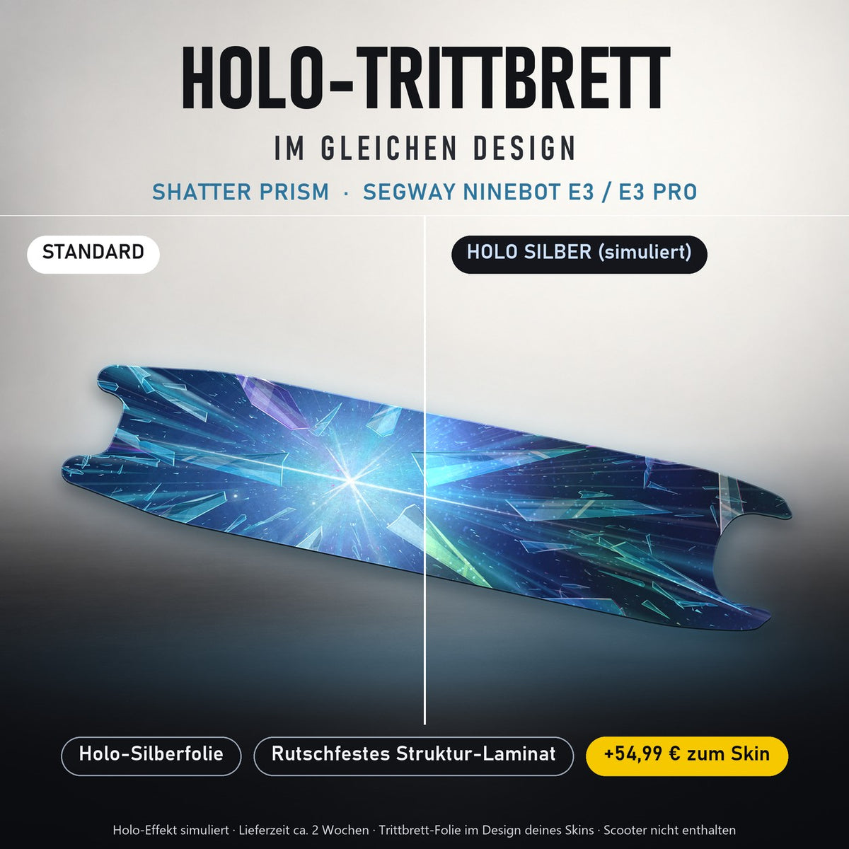 Holo-Trittbrett im gleichen Design – SHATTER PRISM für SEGWAY NINEBOT E3 / E3 PRO, Holo-Effekt simuliert (+54,99 €)