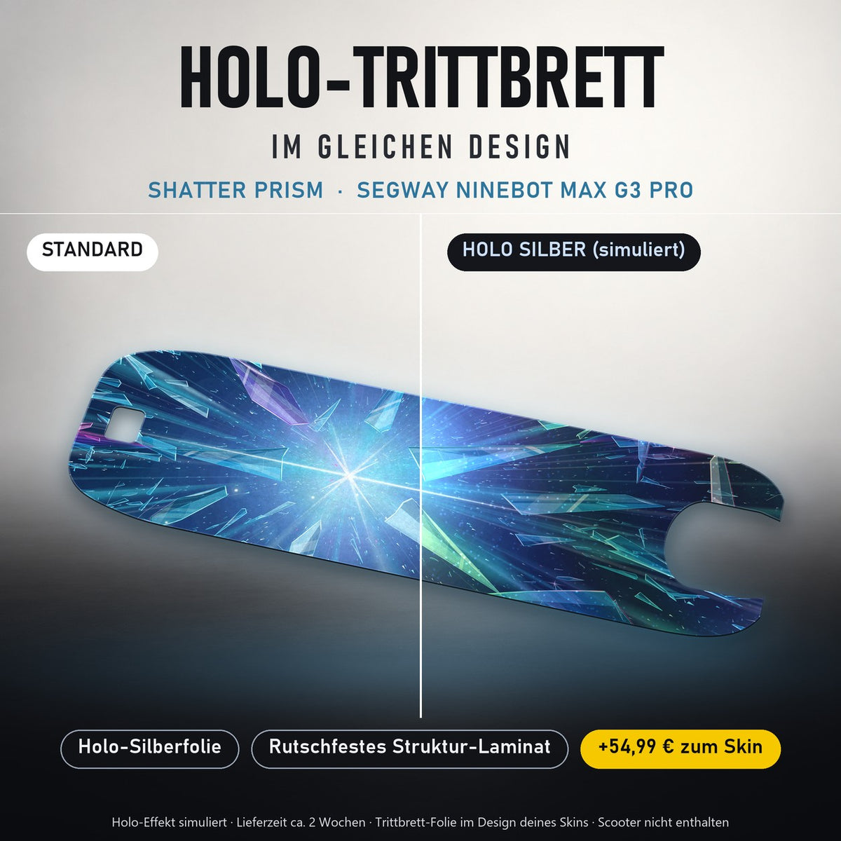 Holo-Trittbrett im gleichen Design – SHATTER PRISM für SEGWAY NINEBOT MAX G3 PRO, Holo-Effekt simuliert (+54,99 €)