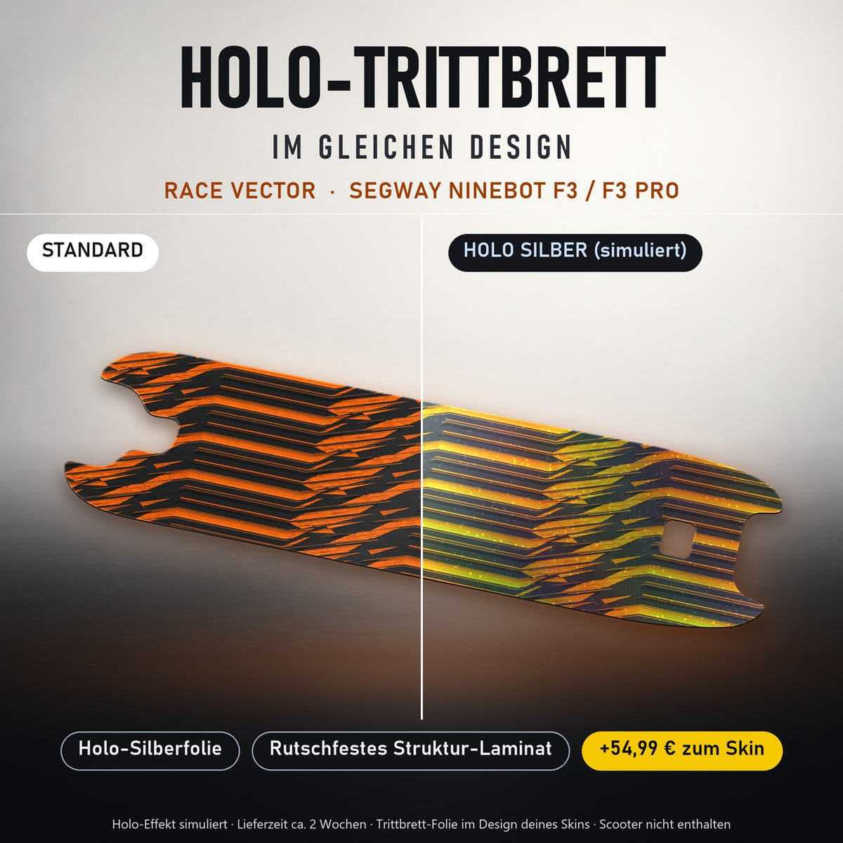 Holo-Trittbrett im gleichen Design – RACE VECTOR für SEGWAY NINEBOT F3 / F3 PRO, Holo-Effekt simuliert (+54,99 €)