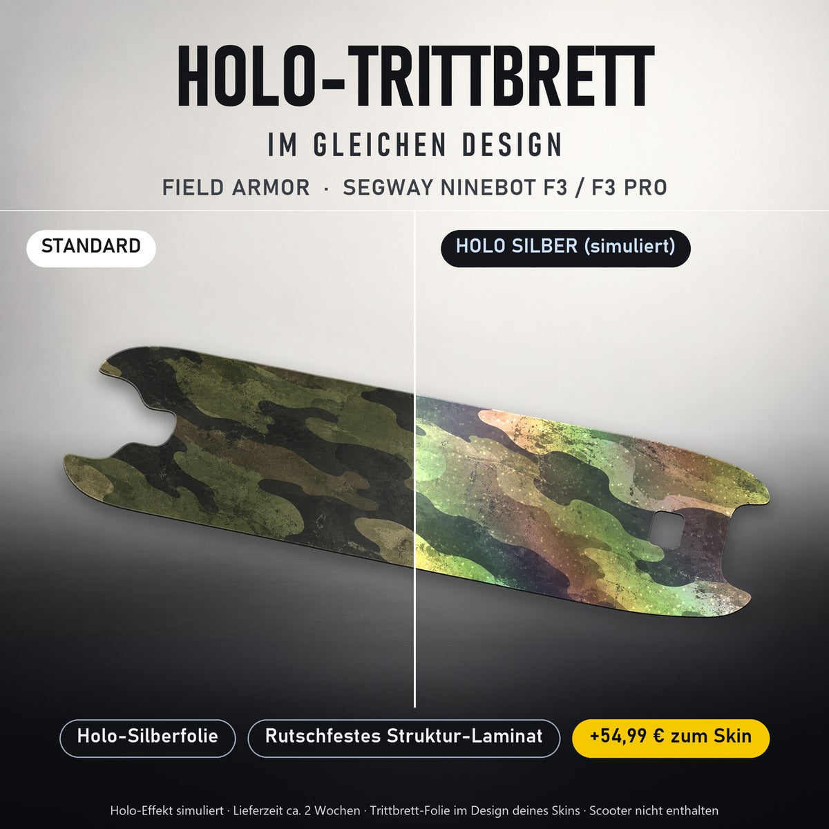 Holo-Trittbrett im gleichen Design – FIELD ARMOR für SEGWAY NINEBOT F3 / F3 PRO, Holo-Effekt simuliert (+54,99 €)