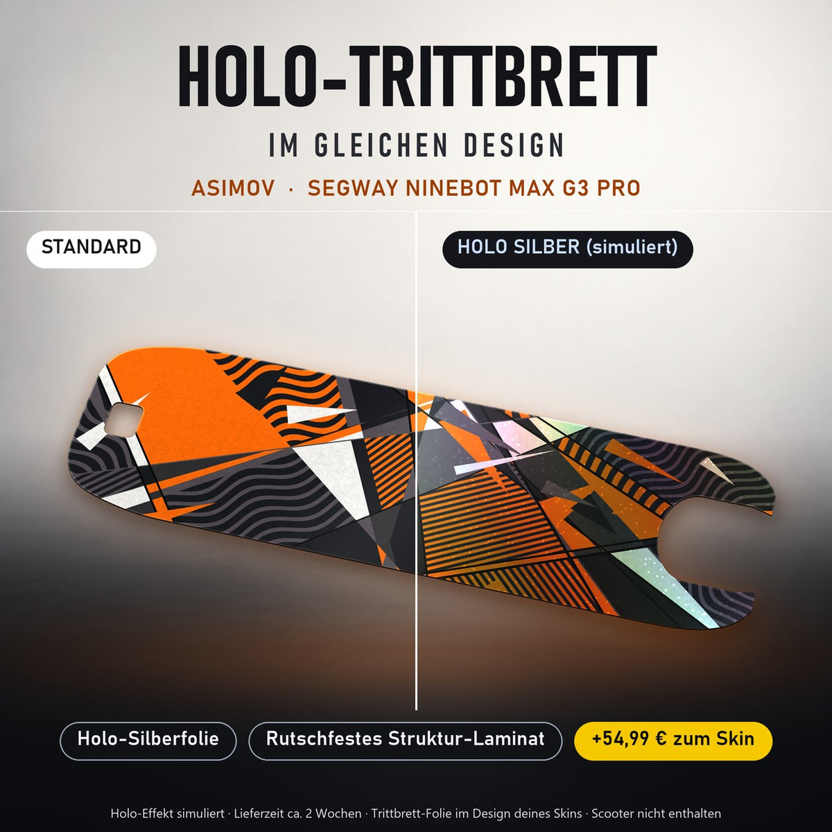 Holo-Trittbrett im gleichen Design – ASIMOV für SEGWAY NINEBOT MAX G3 PRO, Holo-Effekt simuliert (+54,99 €)
