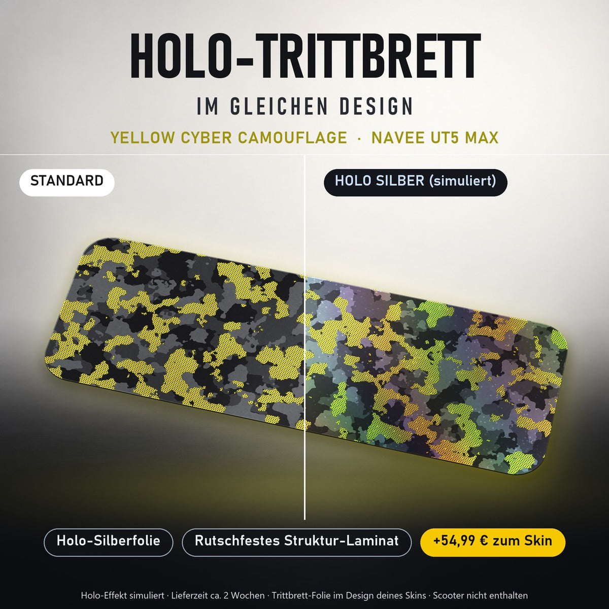 Holo-Trittbrett im gleichen Design – YELLOW CYBER CAMOUFLAGE für NAVEE UT5 MAX, Holo-Effekt simuliert (+54,99 €)