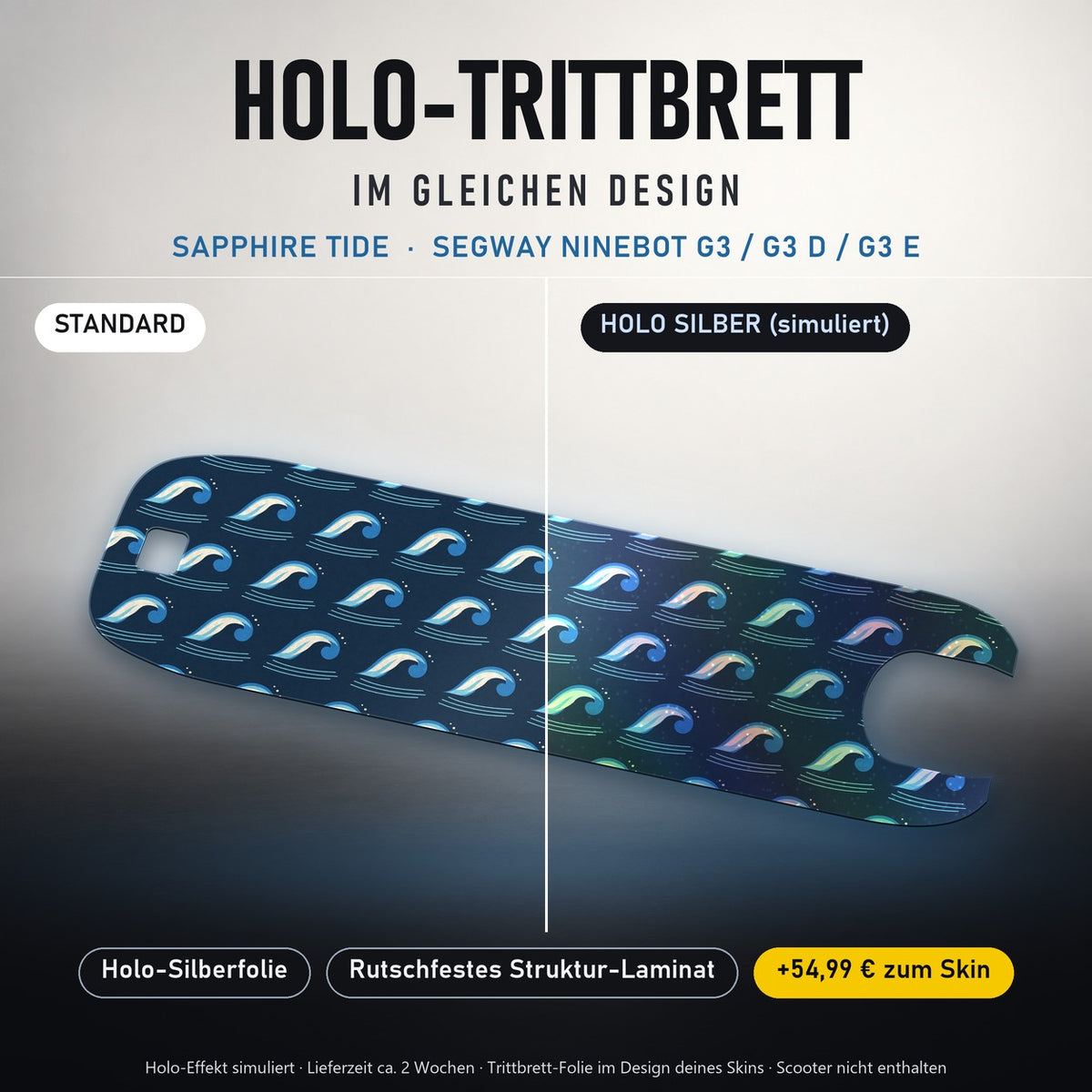 Holo-Trittbrett im gleichen Design – SAPPHIRE TIDE für SEGWAY NINEBOT G3 / G3 D / G3 E, Holo-Effekt simuliert (+54,99 €)