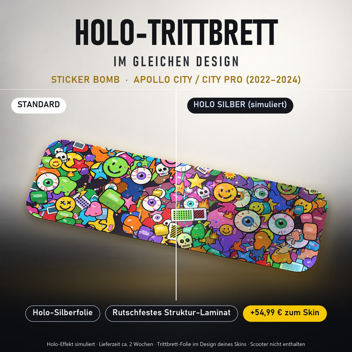 Holo-Trittbrett im gleichen Design – STICKER BOMB für APOLLO CITY / CITY PRO (2022–2024), Holo-Effekt simuliert (+54,99 €)