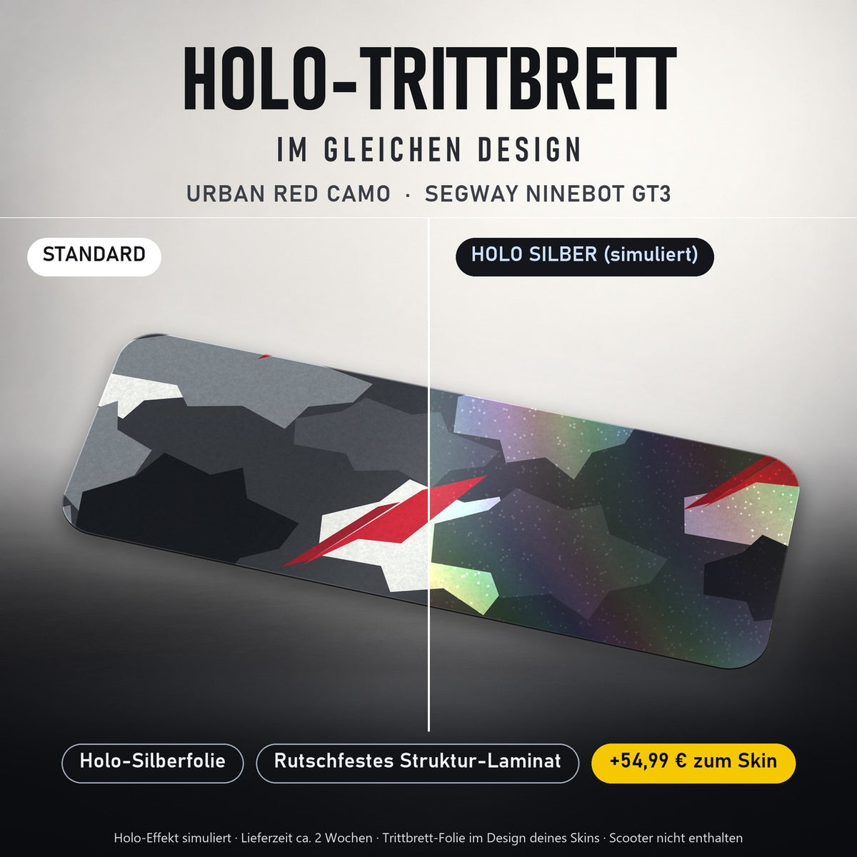Holo-Trittbrett im gleichen Design – URBAN RED CAMO für SEGWAY NINEBOT GT3, Holo-Effekt simuliert (+54,99 €)