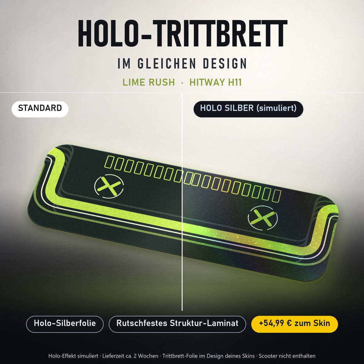 Holo-Trittbrett im gleichen Design – LIME RUSH für HITWAY H11, Holo-Effekt simuliert (+54,99 €)