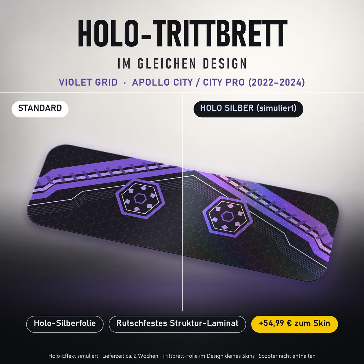 Holo-Trittbrett im gleichen Design – VIOLET GRID für APOLLO CITY / CITY PRO (2022–2024), Holo-Effekt simuliert (+54,99 €)