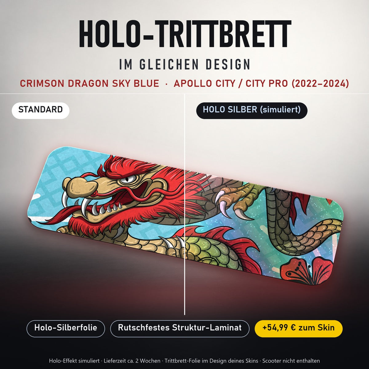 Holo-Trittbrett im gleichen Design – CRIMSON DRAGON SKY BLUE für APOLLO CITY / CITY PRO (2022–2024), Holo-Effekt simuliert (+54,99 €)